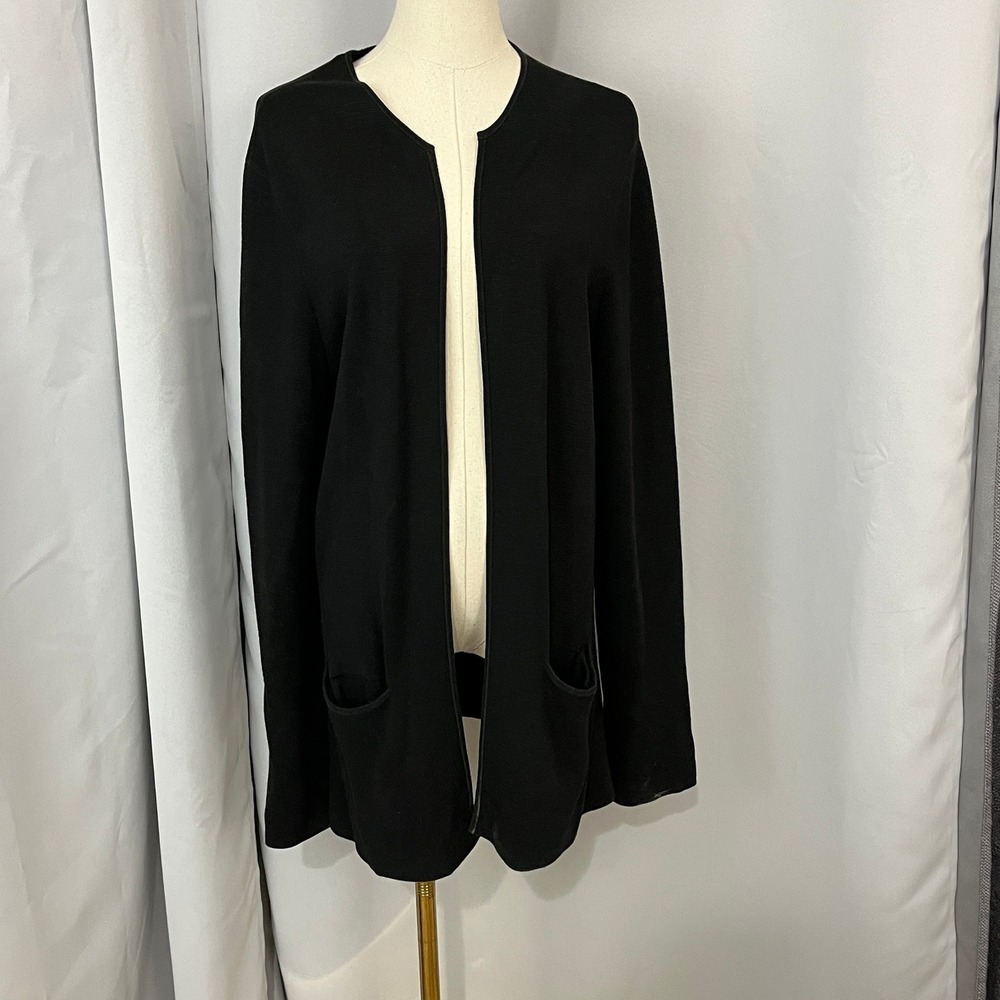 EILEEN FISHER Petite Oversized Black‎ Silk Blend Open Front Cardigan Sweater PS
